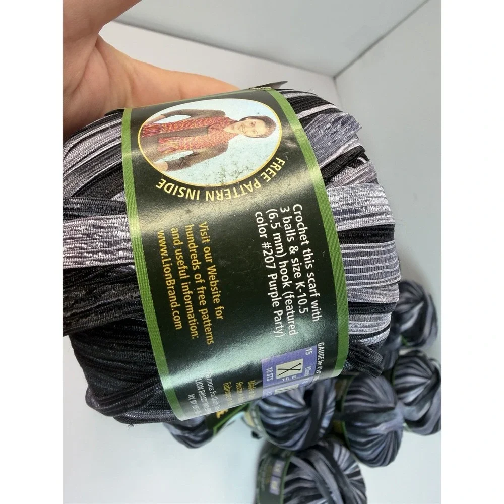 Lion Brand Yarn Incredible Ribbon Yarn Lot Of 17 Accent On Black 100% Nylon